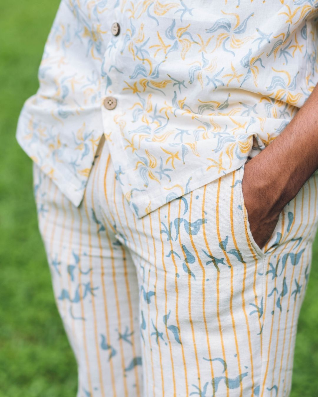 Off-white hand-block printed trousers