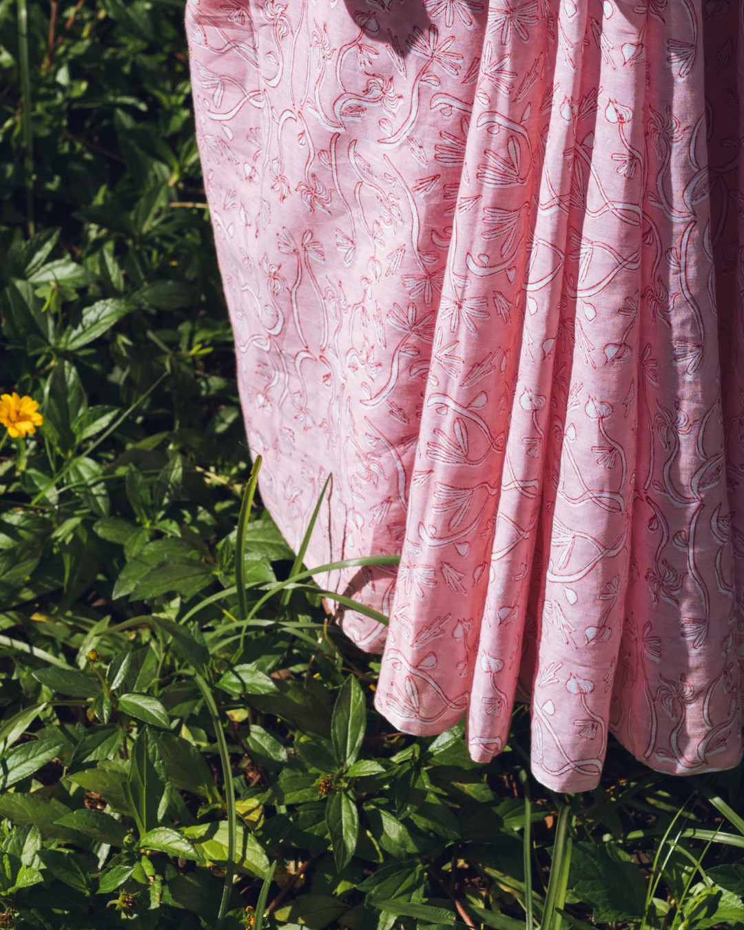 Pink hand-block printed cotton saree