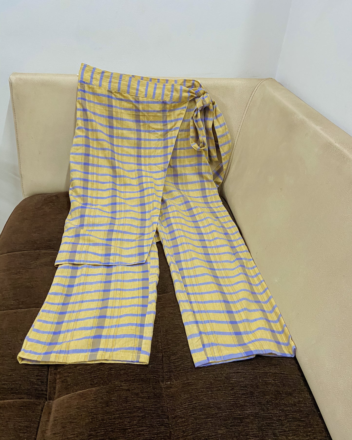 Yellow and purple cotton checks trouser set