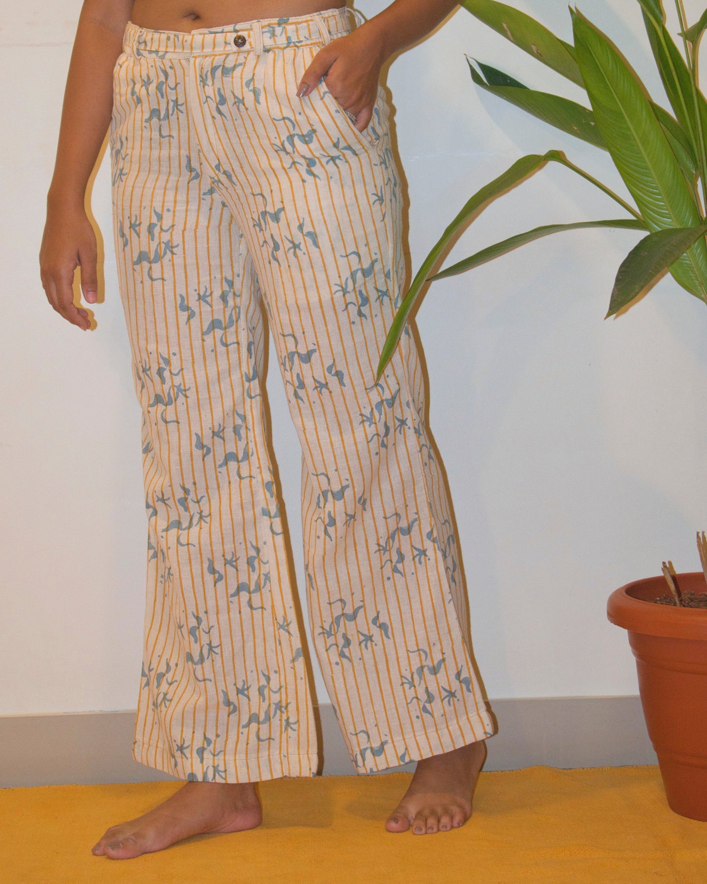 Off-white hand-block printed trousers