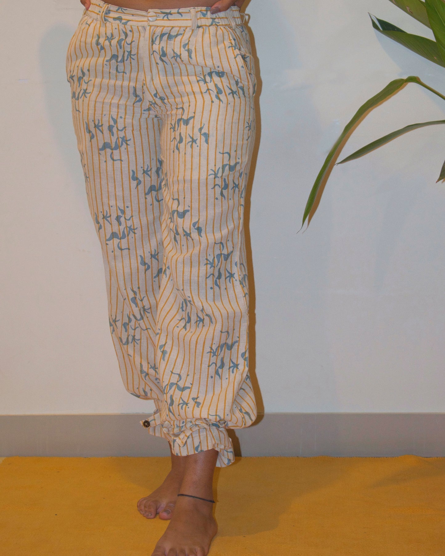 Off-white hand-block printed trousers