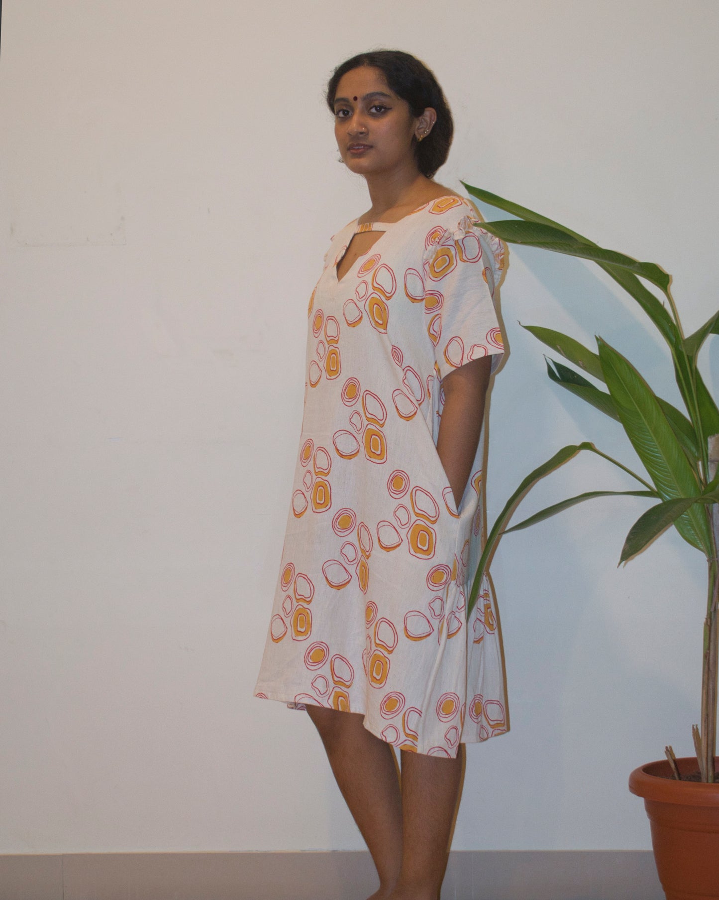 Off-white kala cotton handblockprinted dress