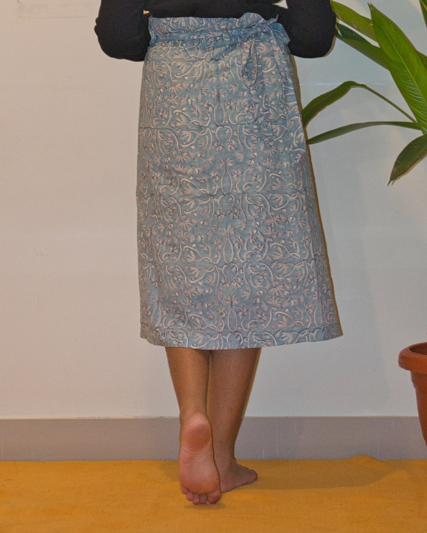 Teal hand block-printed cotton skirt set