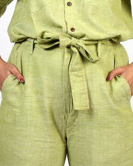 Green khadi cotton summer trousers