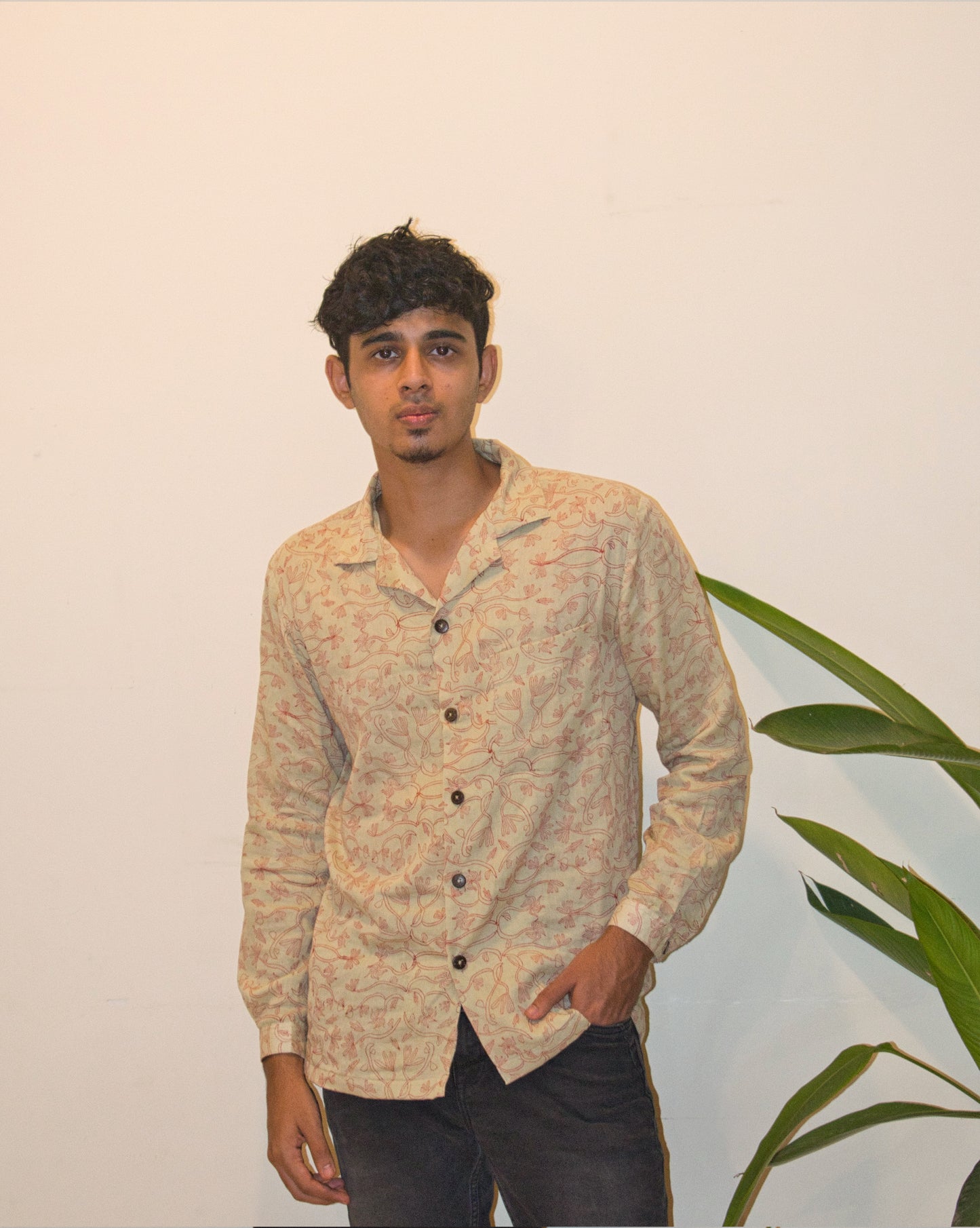 Beige hand-block printed Shirt