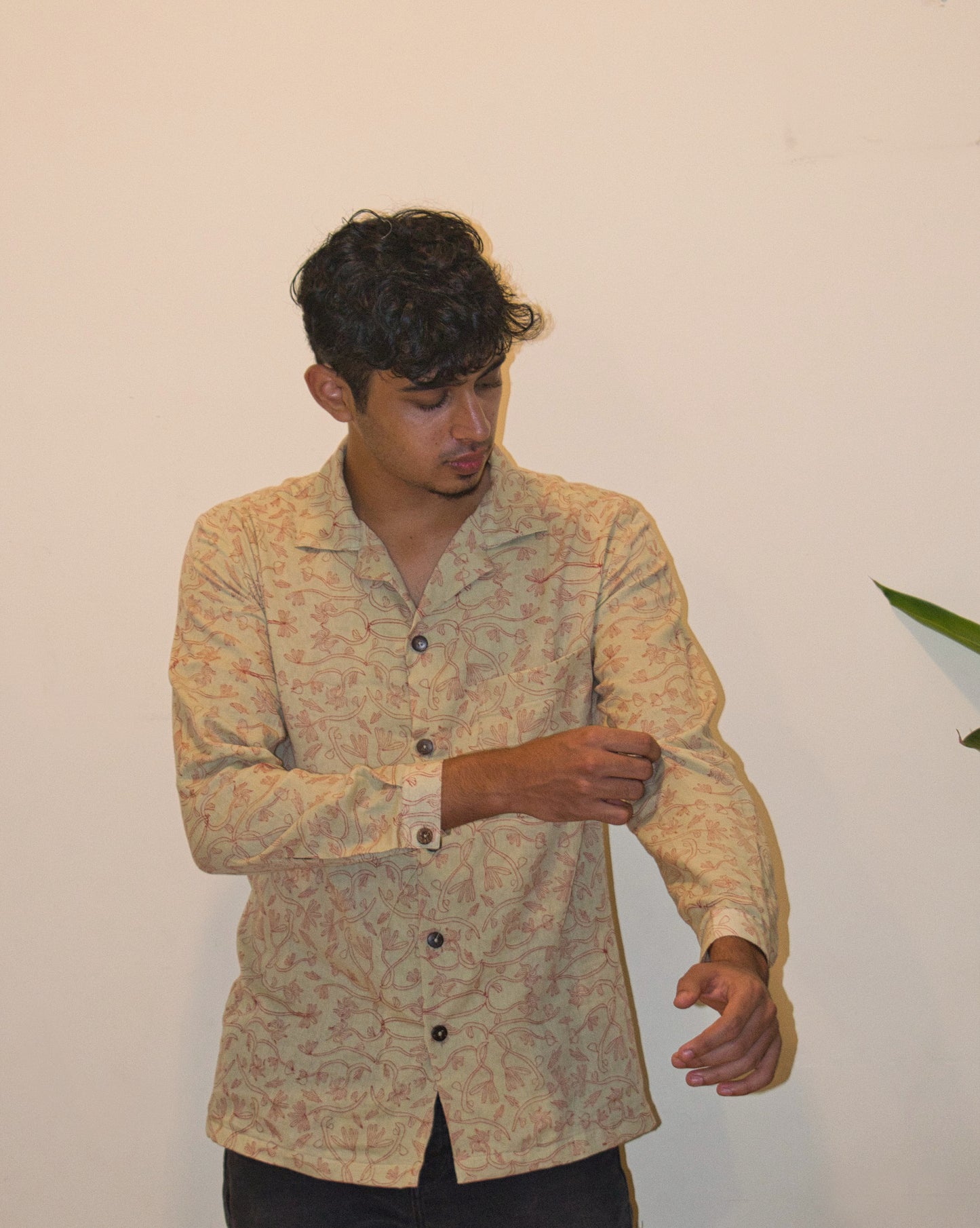 Beige hand-block printed Shirt