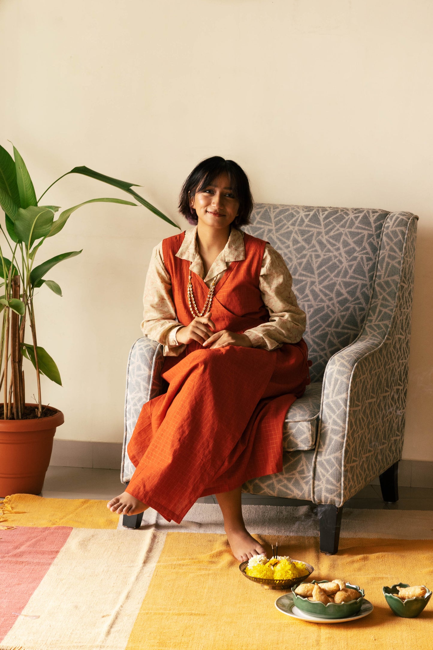 Beige hand-block printed Shirt