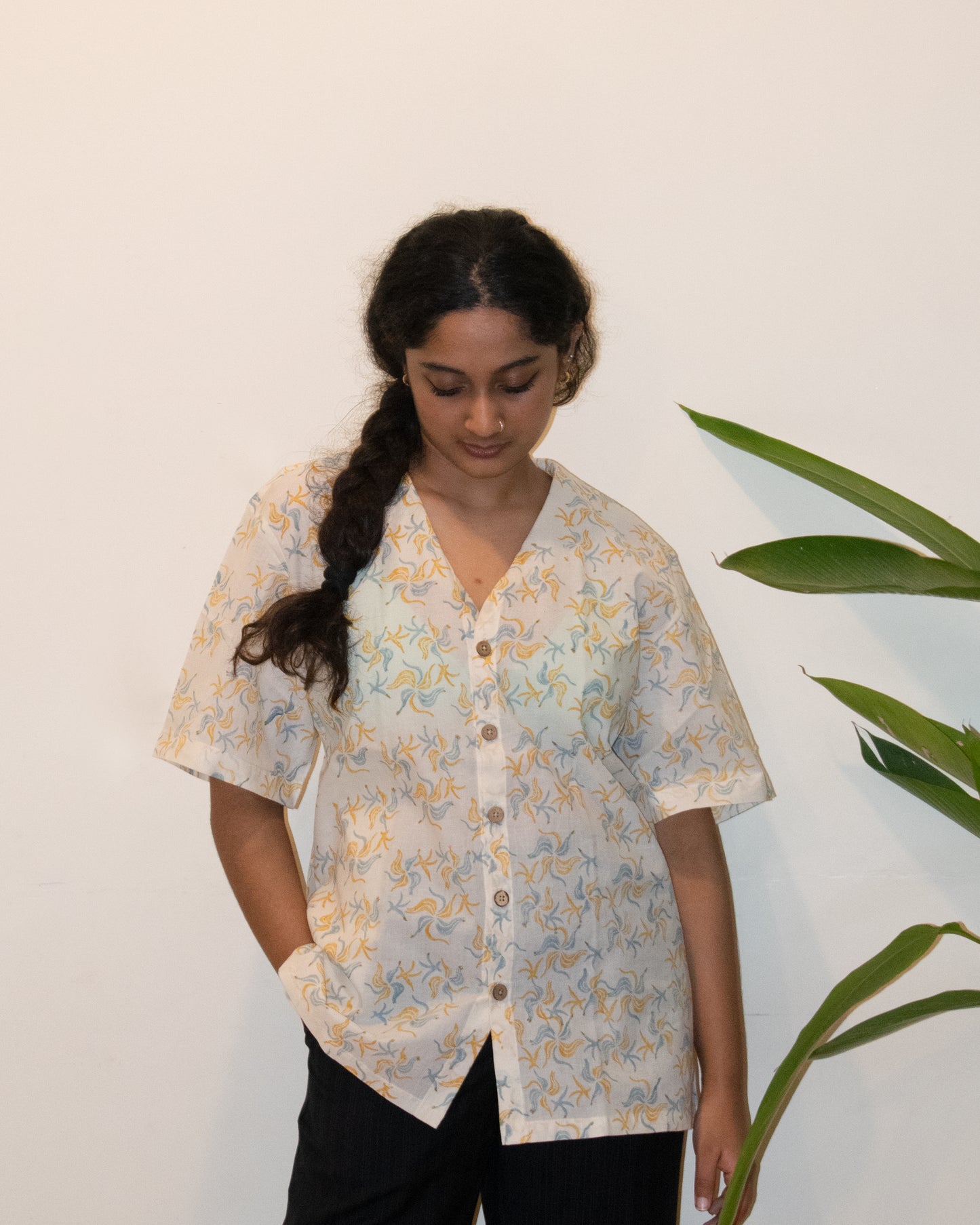 Hand-block printed 2-in-1 shirt