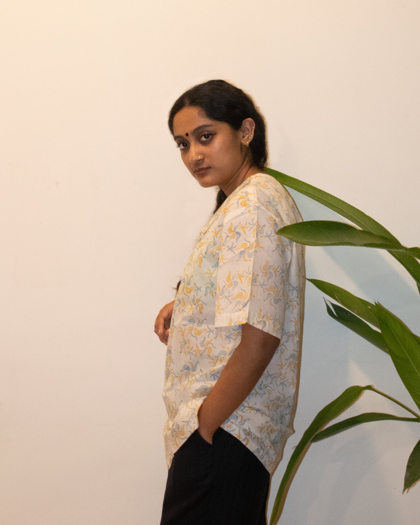 Hand-block printed 2-in-1 shirt