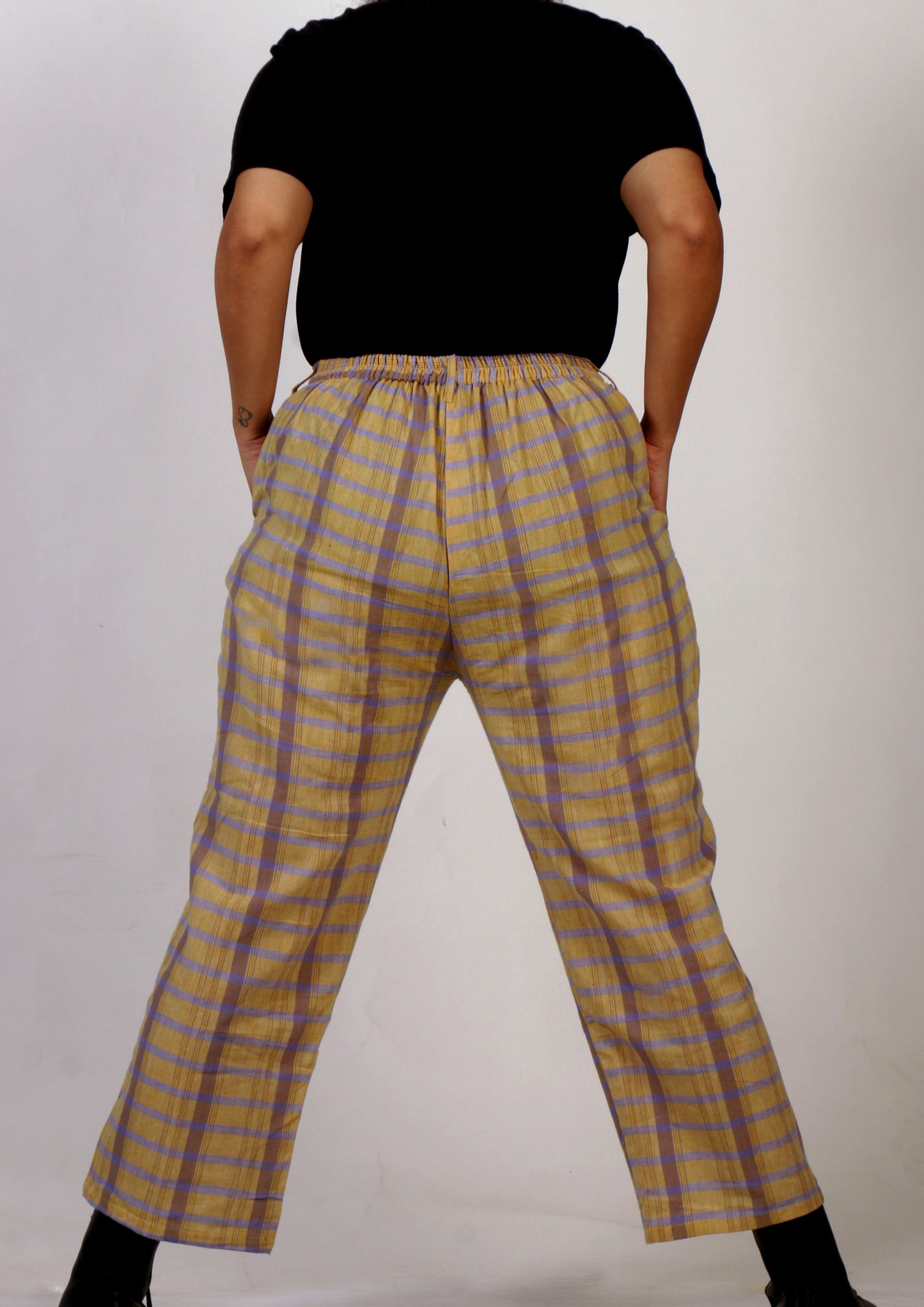 Yellow and purple cotton checks trouser set