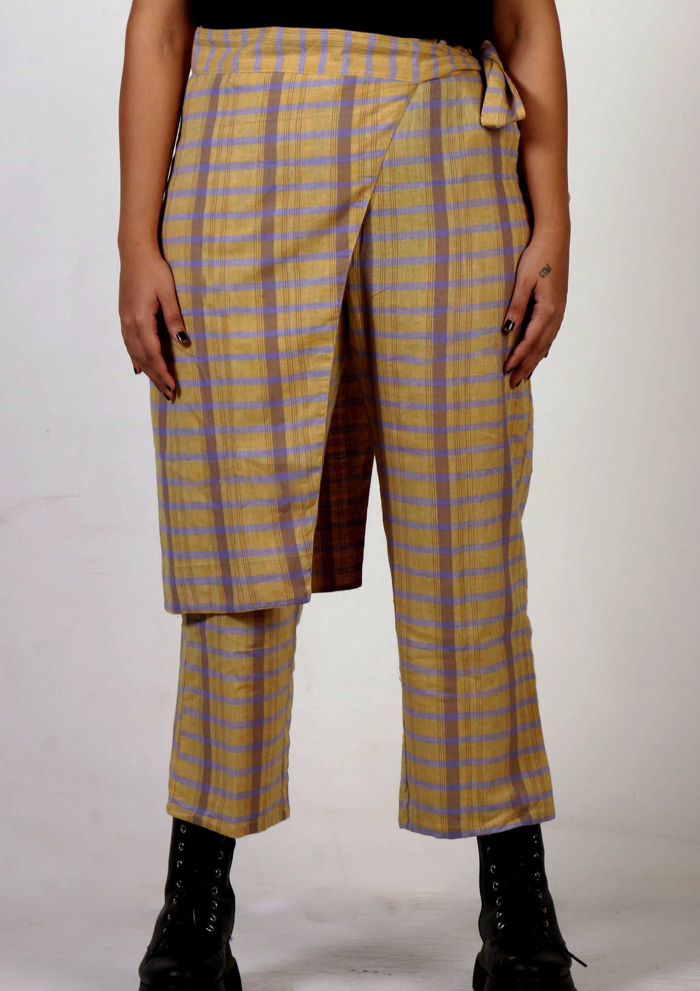 Yellow and purple cotton checks trouser set