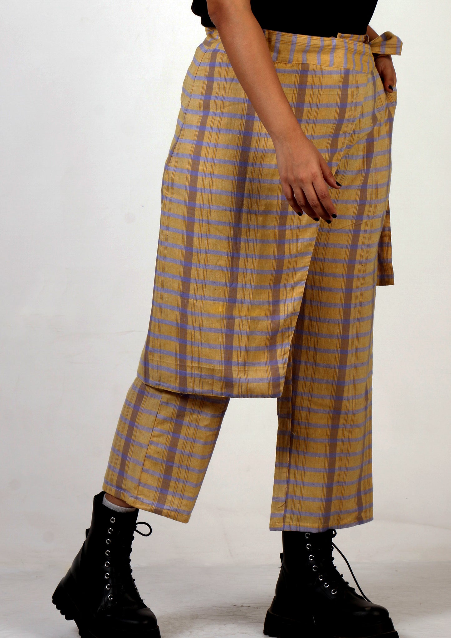 Yellow and purple cotton checks trouser set