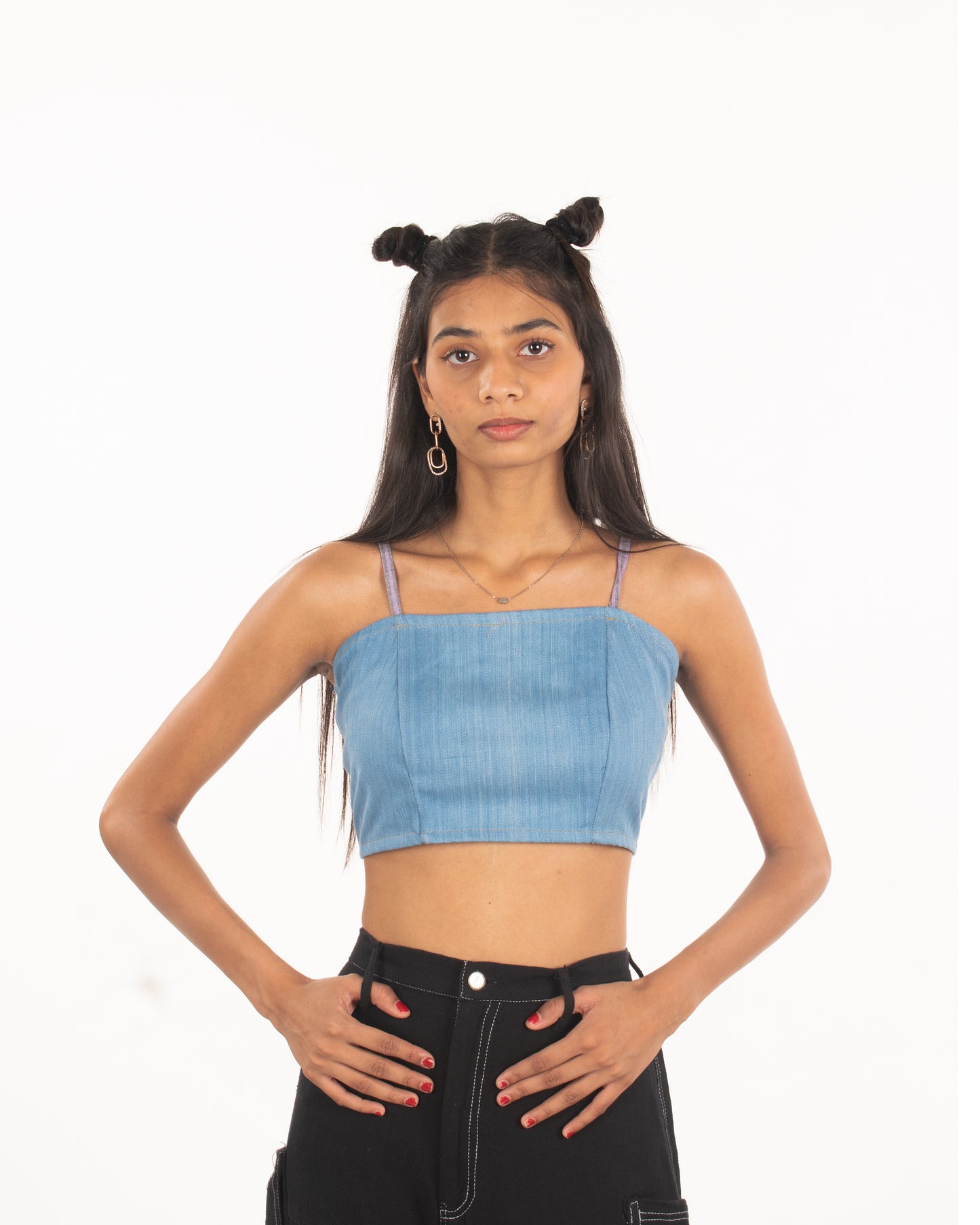 Upcycled Khadi denim crop top (light blue)