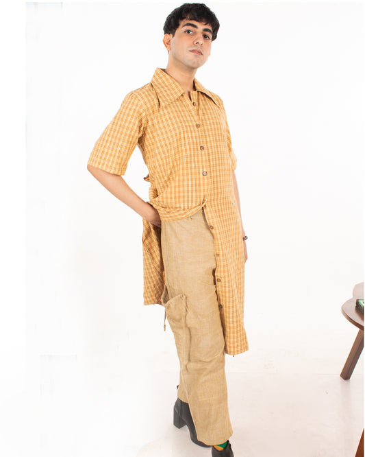 Toasted corn checks shirt dress