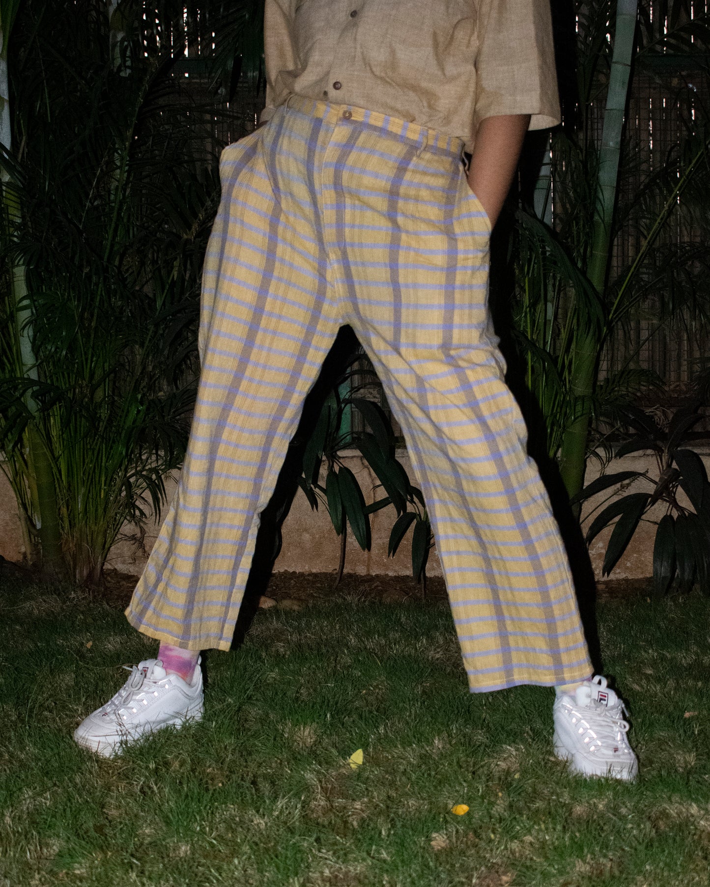 Yellow and purple cotton checks trouser set