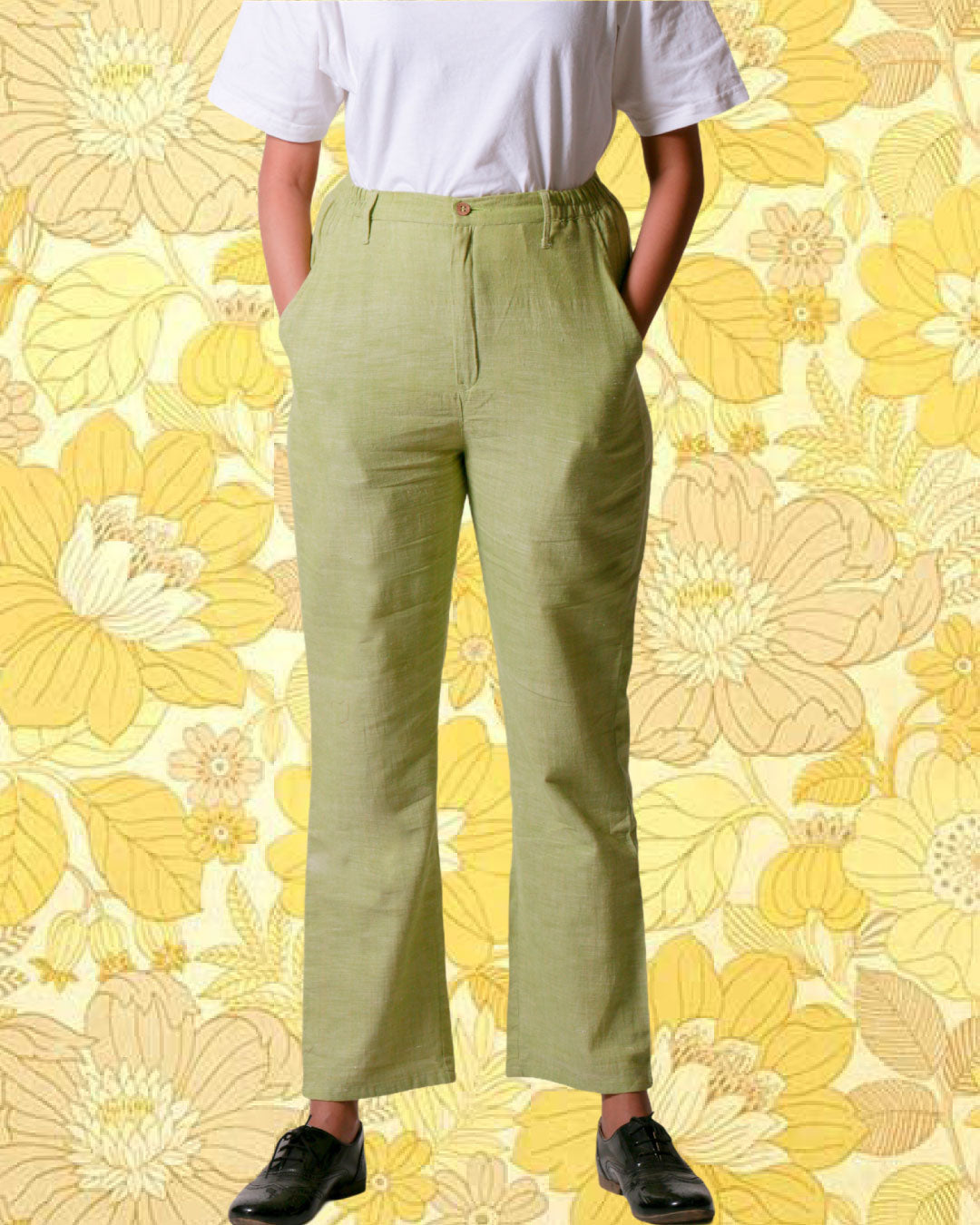 Green khadi cotton summer trousers