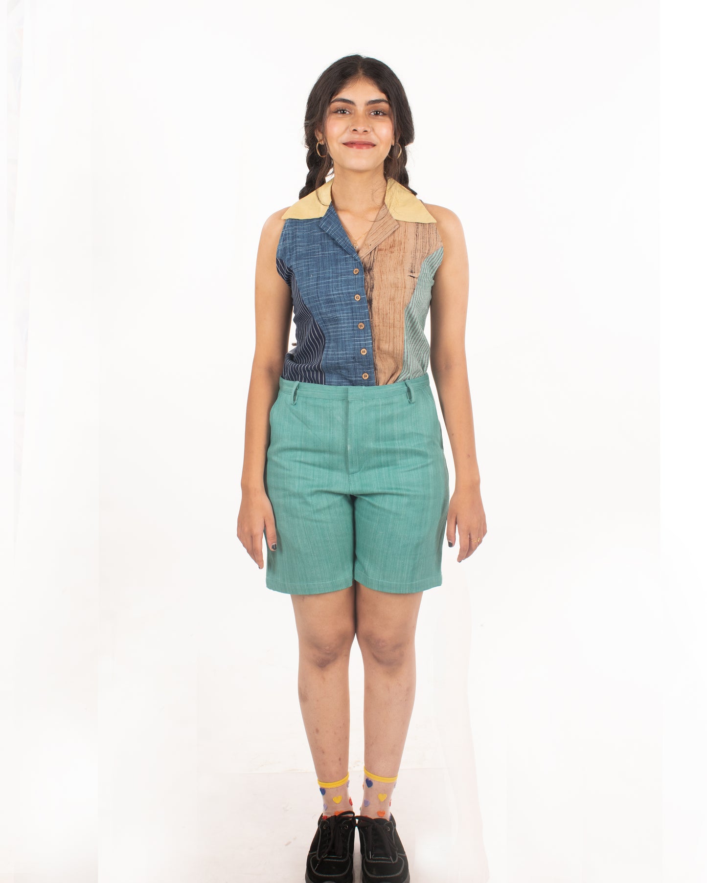 Mojito Upcycled Teal Khadi denim shorts