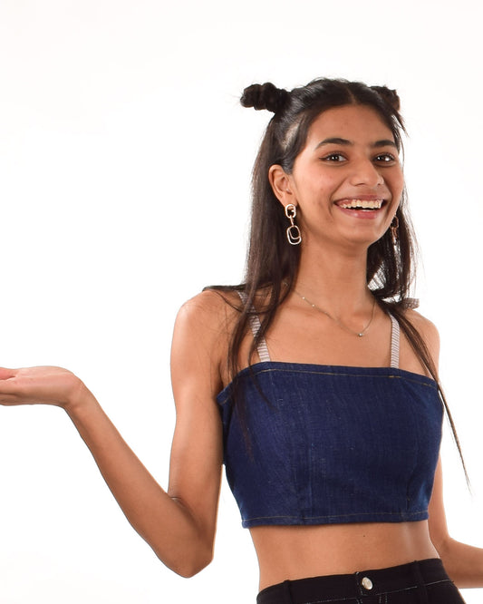 Upcycled denim crop top (dark blue)