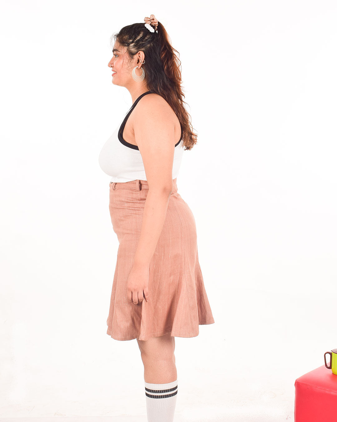 Upcycled brown khadi denim skirt